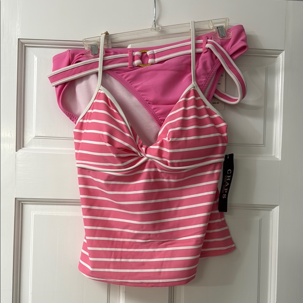 Chaps Pink Tie Front Camisole Bikini